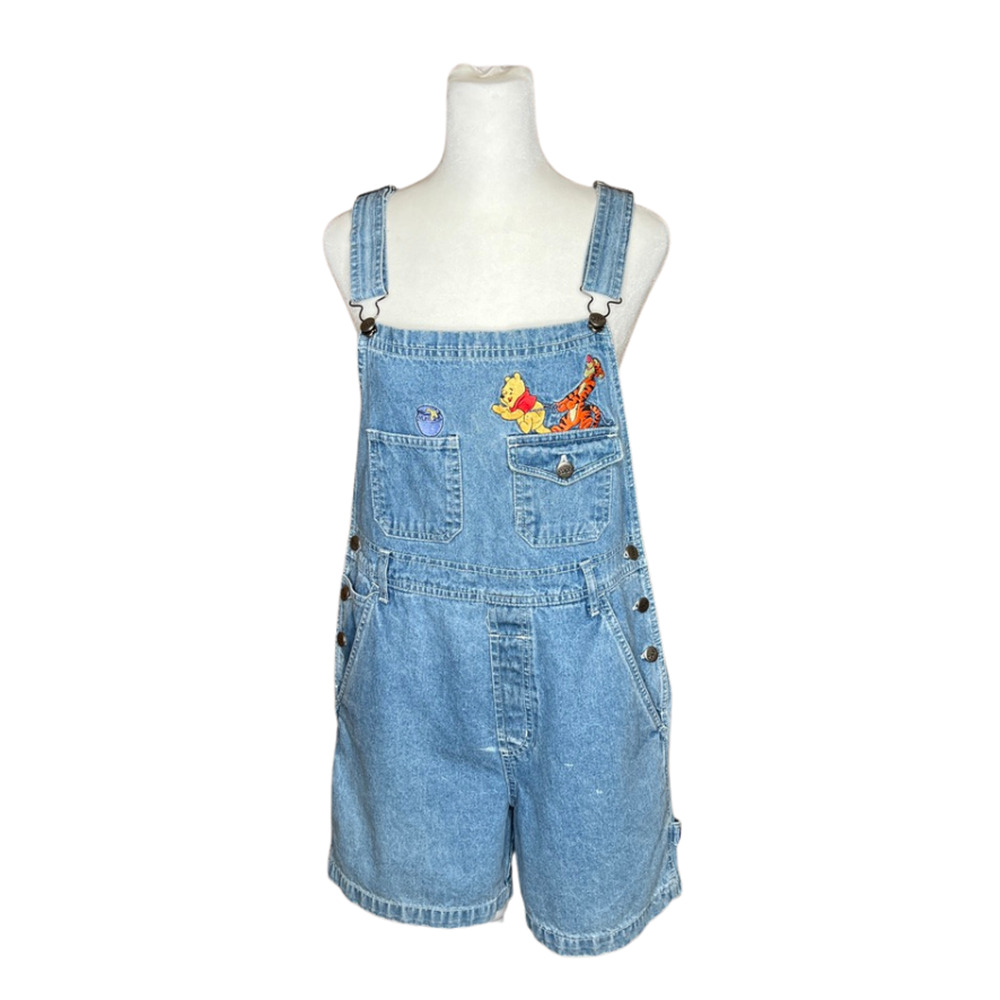 Vintage 90s Winnie the Pooh Denim Shortalls S Embroidered Cottagecore Whimsical